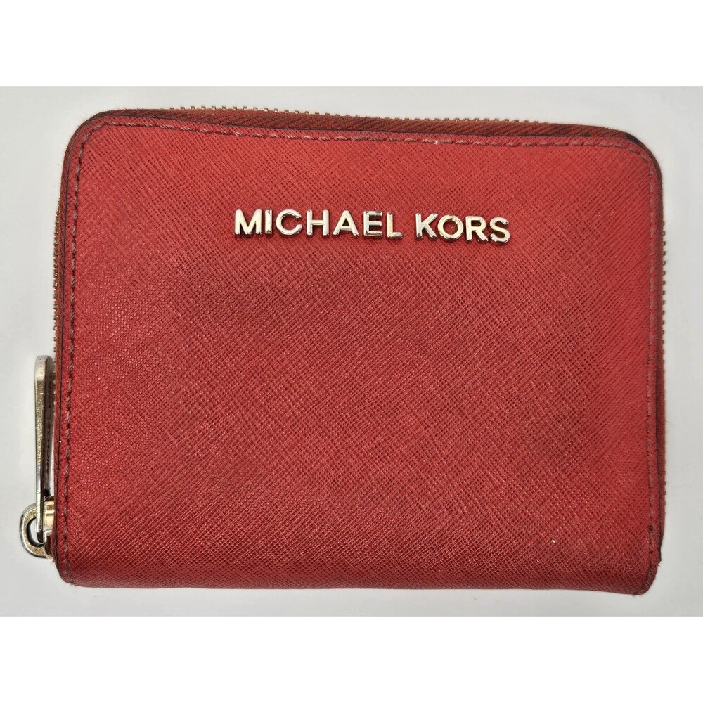Michael Kors Women Leather Medium Zip Around Card Case Coin Pouch Wallet 5"x4"